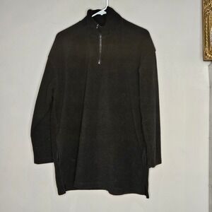 Vtg Laura Gayle Black Fleece Quarter Zip Tunic Top Women's Size L‎ Cozy Casual